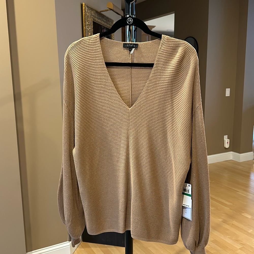 1. State Ribbed Balloon Sleeve Cotton Blend Sweater